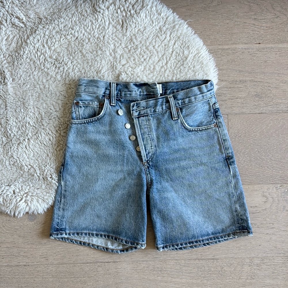 Agolde criss cross denim jean shorts